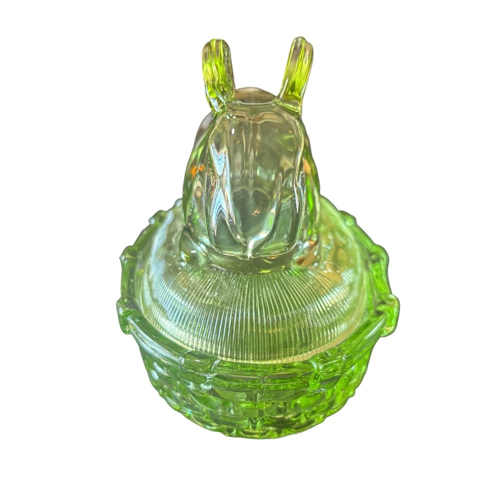 Green Bunny Candy Jar Trinket Dish with Lid nesting Easter - Picture 9 of 14